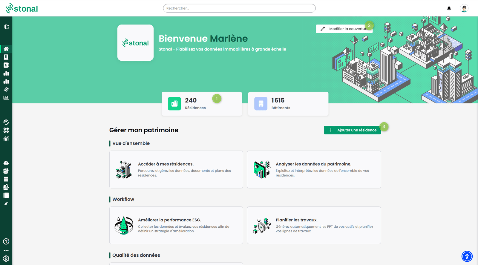 The home page and its three markers