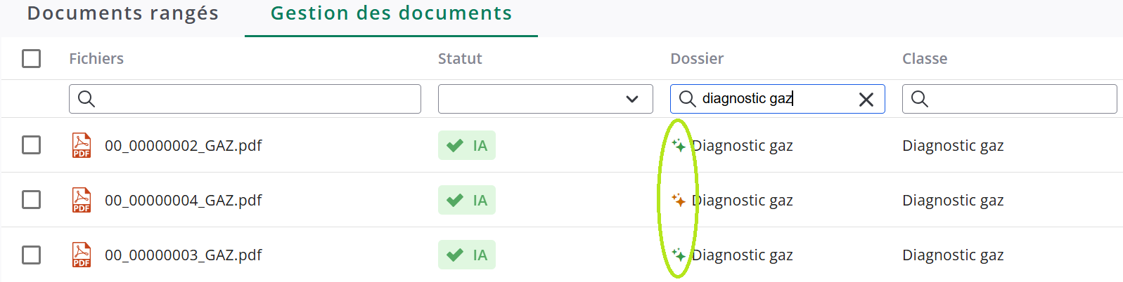 The reliability icons in the Folder column
