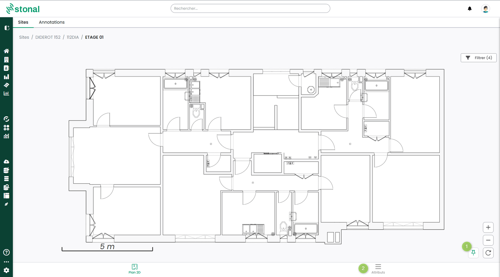 The plan open, with the annotation button and access to attributes