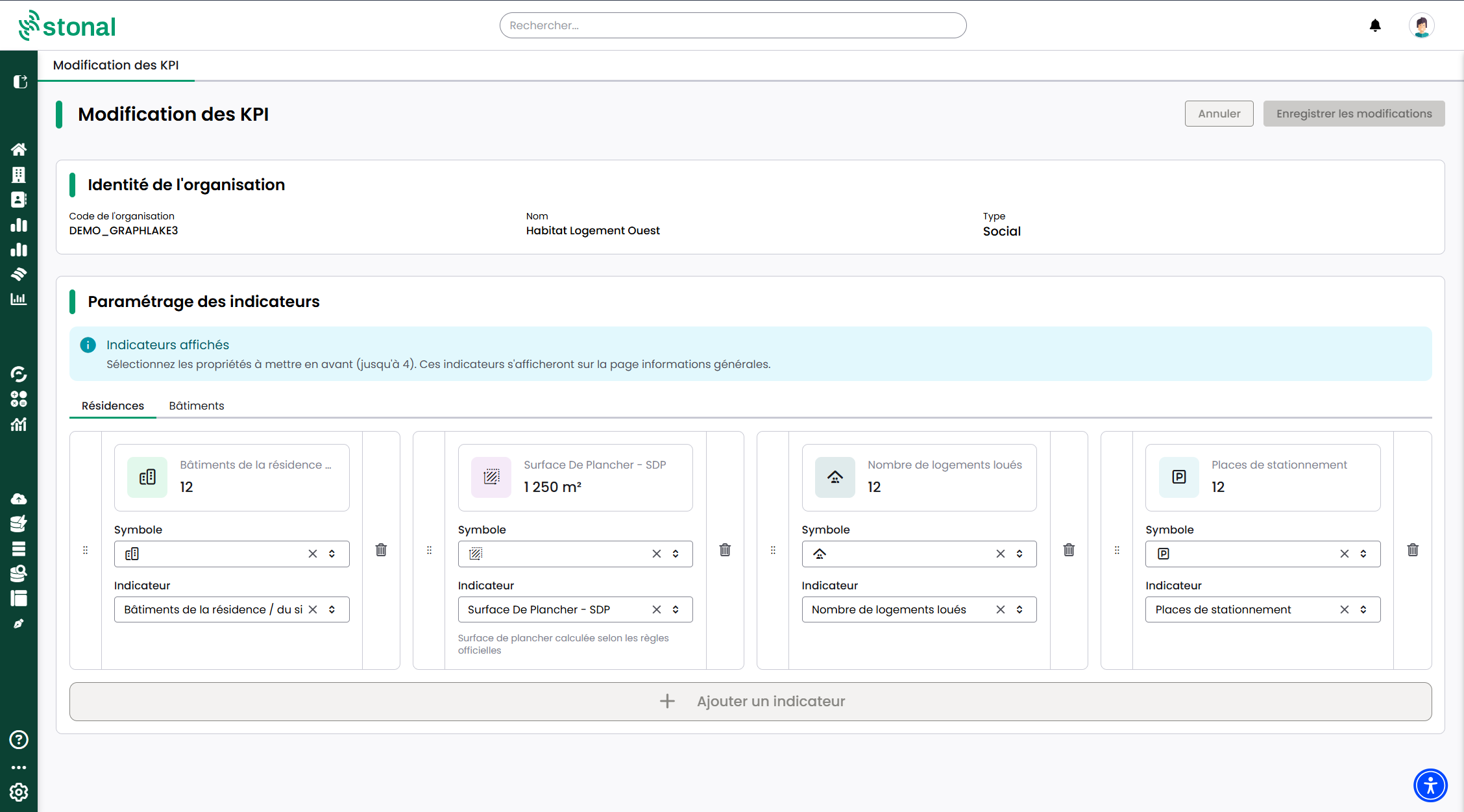 The Edit KPIs page: organisation identity and indicator settings