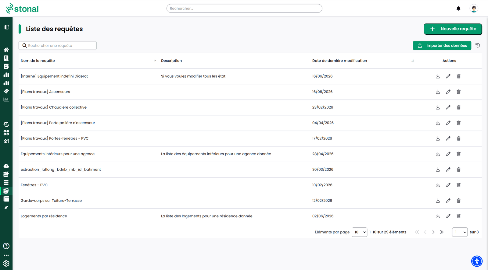 The list of saved queries