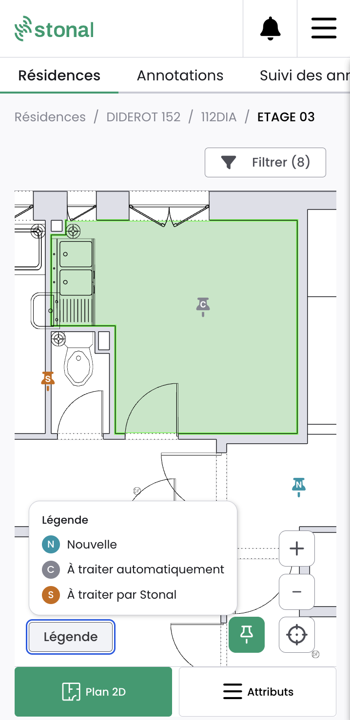 La légende des annotations sur le plan