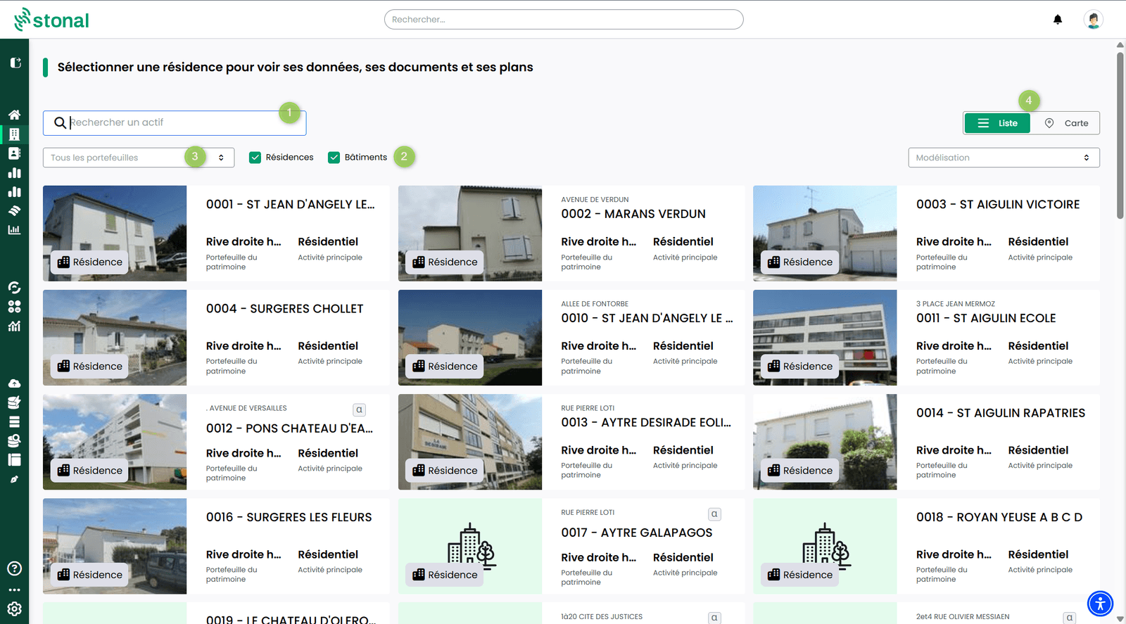 La page Mes résidences et ses quatre repères