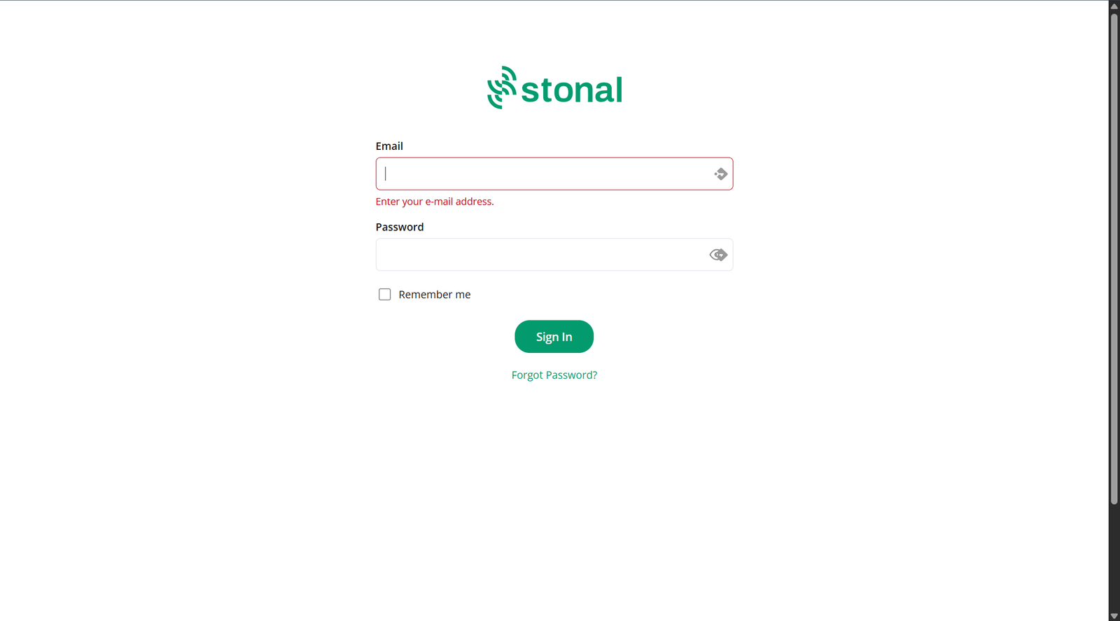 Le formulaire de connexion à Stonal